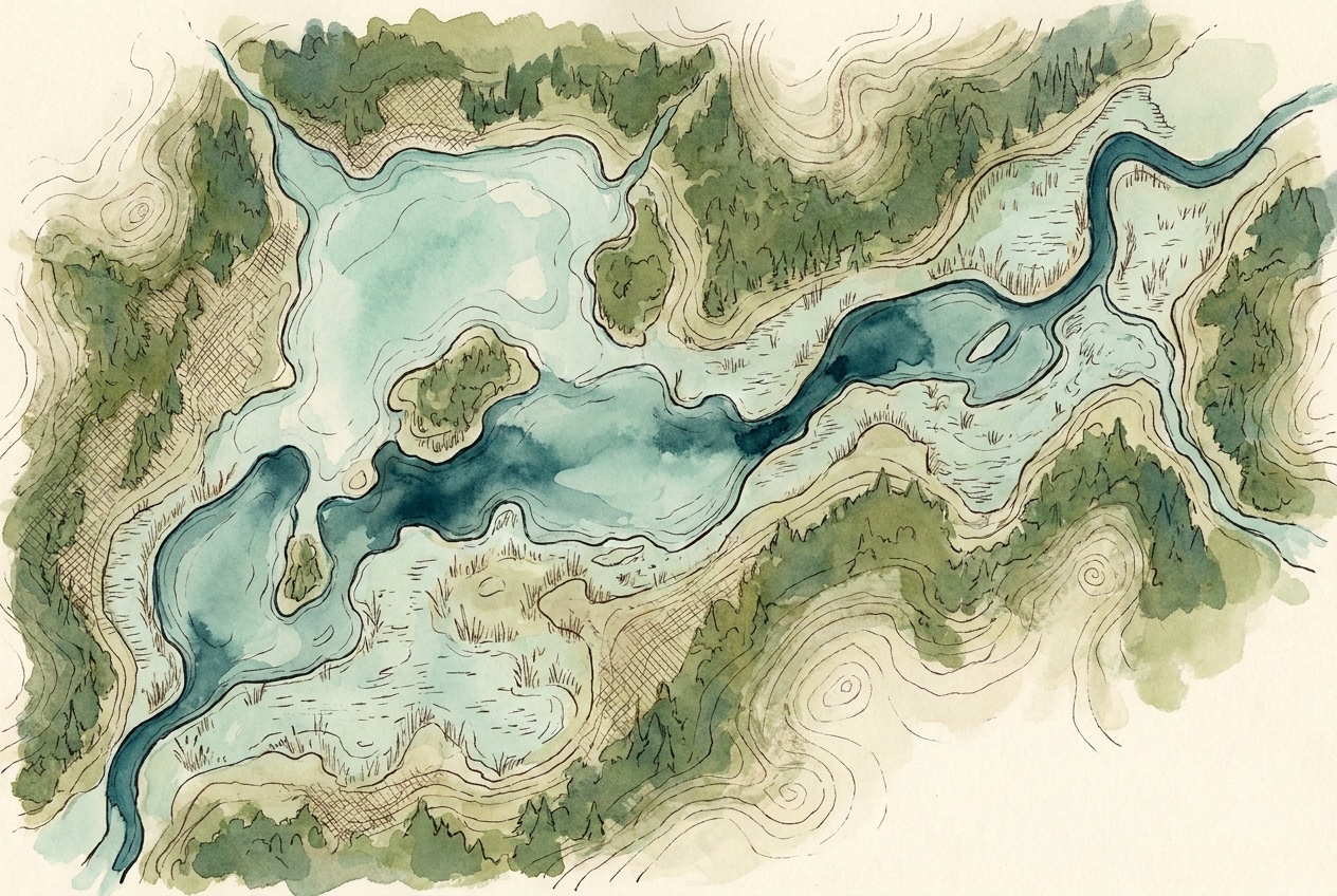 Editorial cartographic illustration of Black Lake