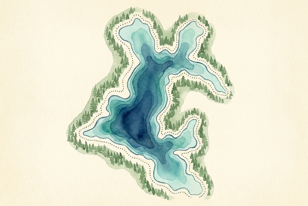 Editorial cartographic illustration of Lake Coeur d'Alene
