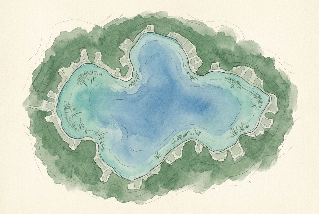 Editorial cartographic illustration of Diamond Lake