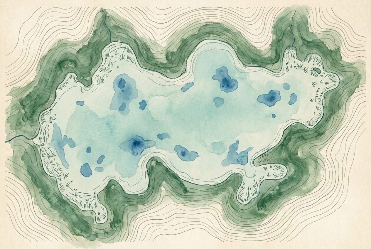 Editorial cartographic illustration of Hauser Lake