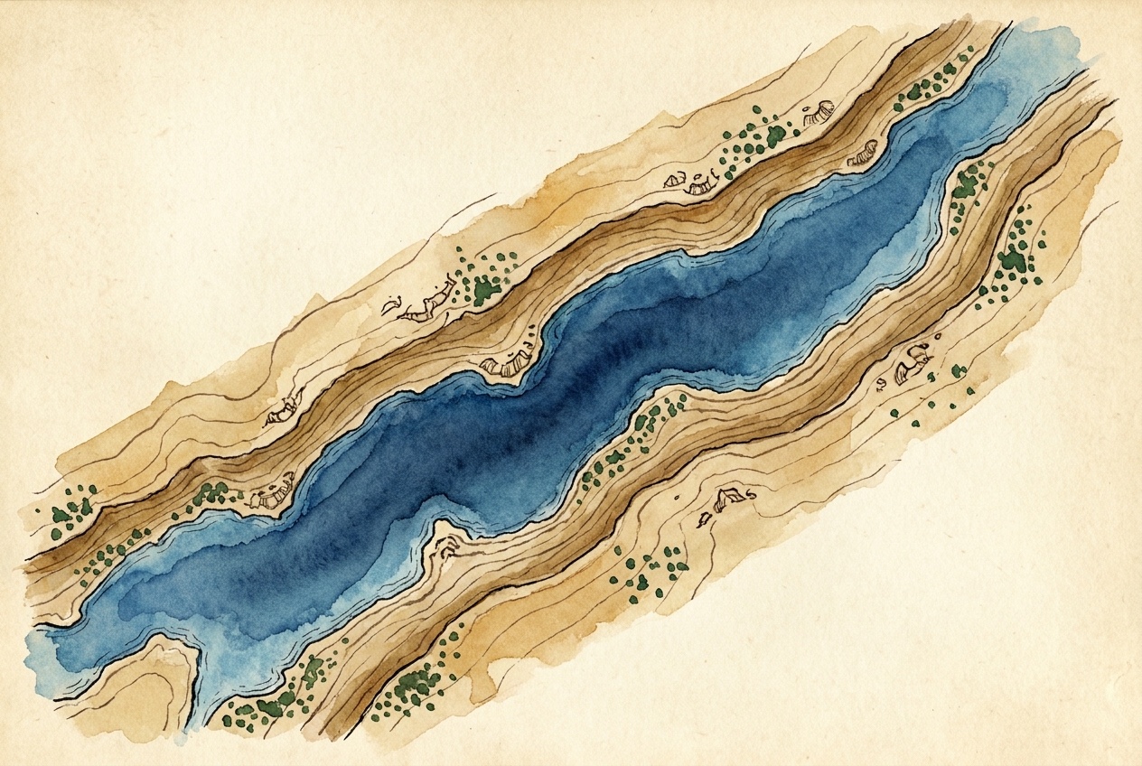 Editorial cartographic illustration of Lake Spokane (Long Lake)