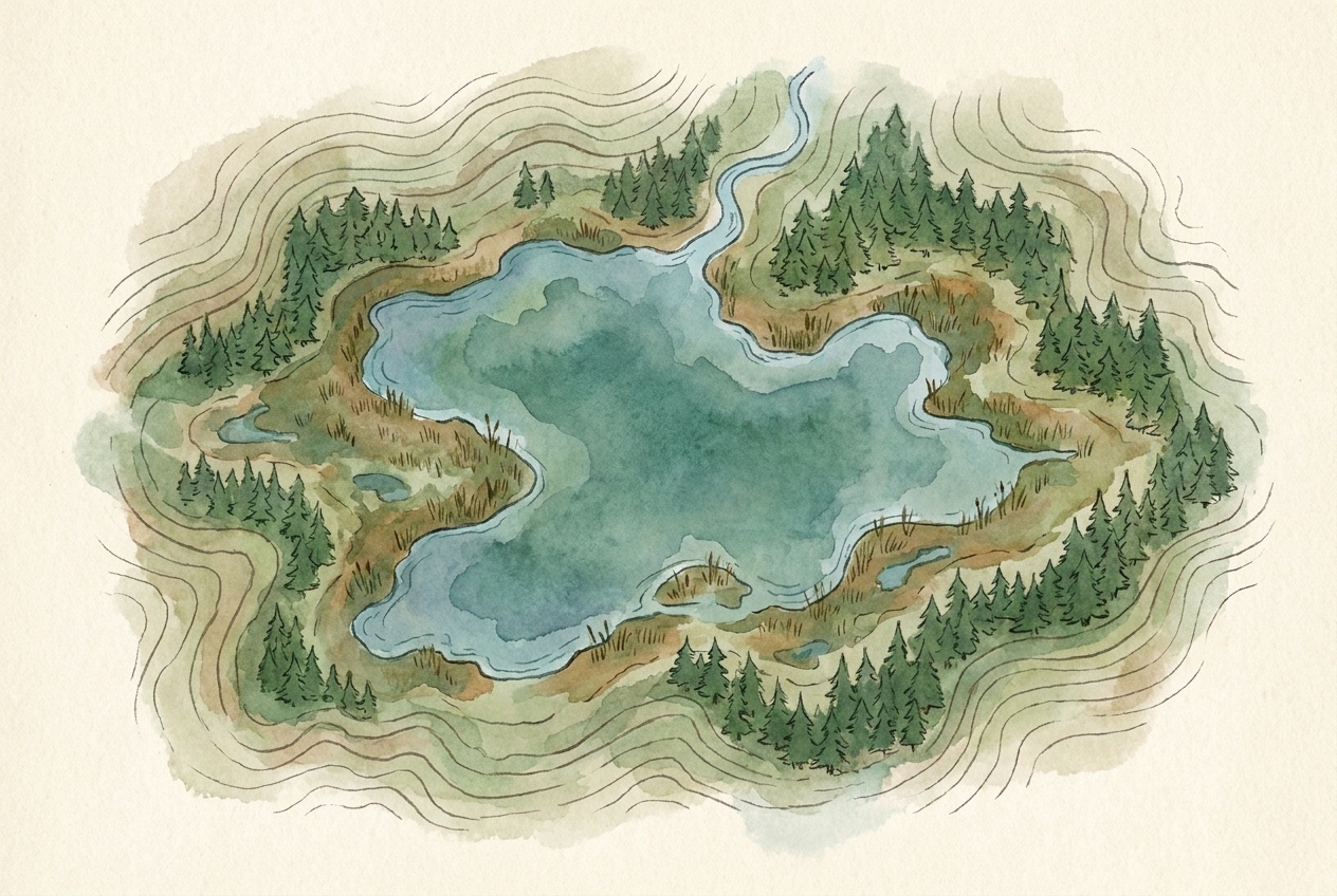Editorial cartographic illustration of Newman Lake