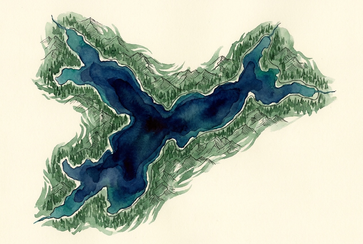Editorial cartographic illustration of Lake Pend Oreille