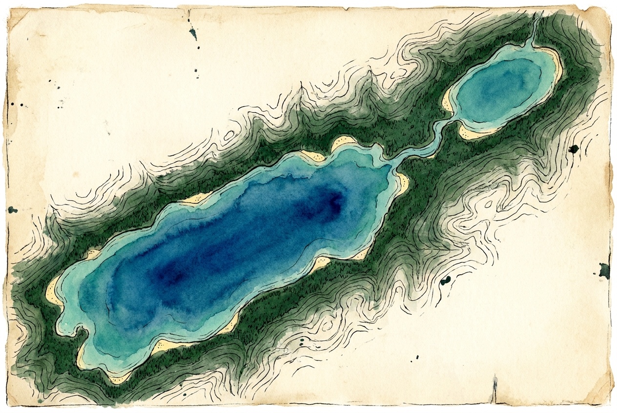 Editorial cartographic illustration of Priest Lake