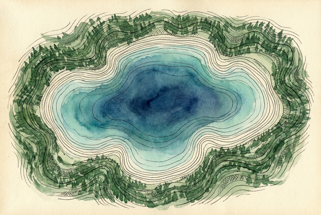 Editorial cartographic illustration of Spirit Lake